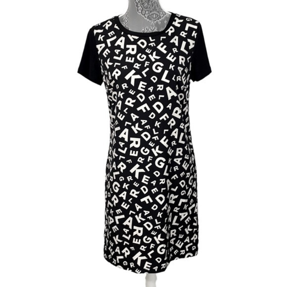 Karl Lagerfeld Paris Monogram Logo Dress Women’s Size Small. Black & White. EUC